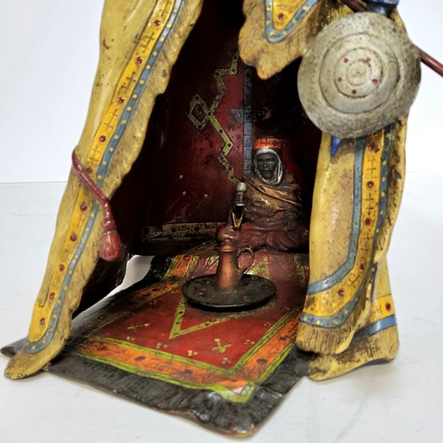 96 - After Franz Xavier Bergman, an Austrian cold painted bronze of an Arabian tent, the gentleman drinki... 