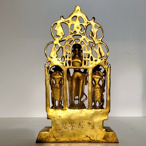 112 - A Chinese gilt-bronze deity shrine, four character marks to reverse, 30cm high