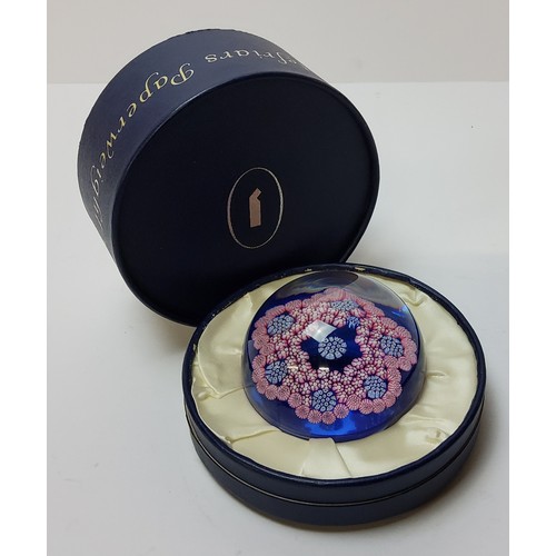 115 - A Whitefriars millefiori glass paperweight, 8cm diameter, original presentation box