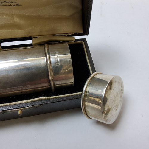 142 - A George V silver cylindrical container by W.H.Skinner & Co diamond merchants in original presen... 