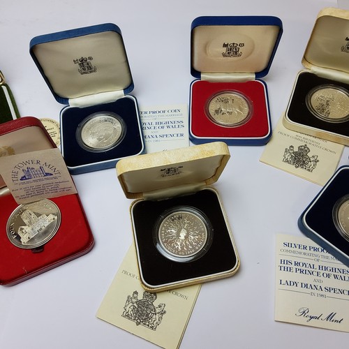 172 - Silver Proof Coins -  Royal Mint and Tower Mint silver proof crowns; a George VI Carpenter &... 