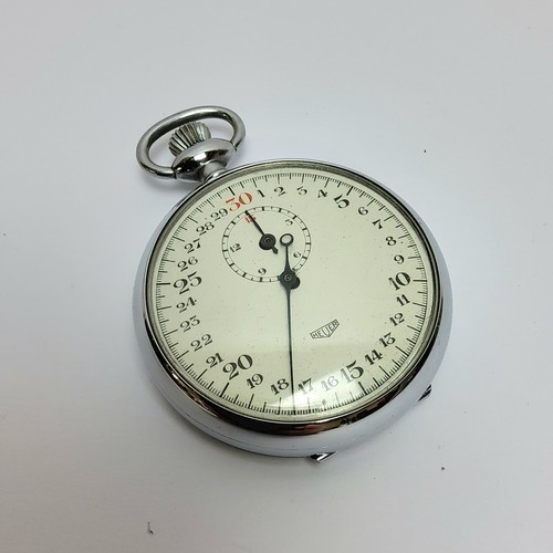 179 - A Heuer stopwatch, white dial, Roman numerals, subsidiary dial, blued hands