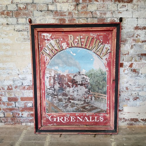 234 - Railwayana - Advertisement - a large early 20th century The Railway double sided hand painted metal ... 