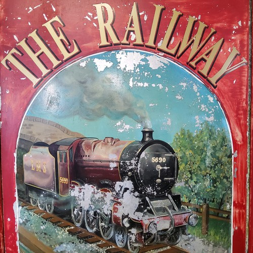 234 - Railwayana - Advertisement - a large early 20th century The Railway double sided hand painted metal ... 