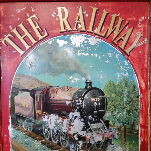 234 - Railwayana - Advertisement - a large early 20th century The Railway double sided hand painted metal ... 