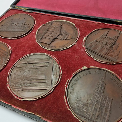 76 - Six bronze Architectural Medals by Jacques Wiener 59 mm. All by J. Wiener of Brussels depicting the ... 