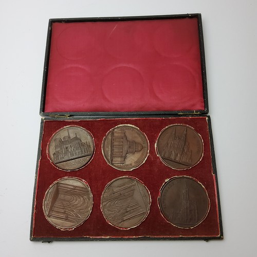 76 - Six bronze Architectural Medals by Jacques Wiener 59 mm. All by J. Wiener of Brussels depicting the ... 