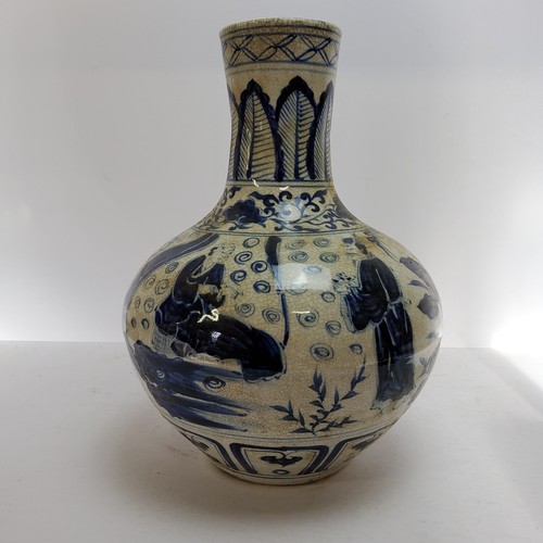 108 - A large Ming Dynasty style Chinese bottle vase, blue and white decoration of elders drinking tea, in... 