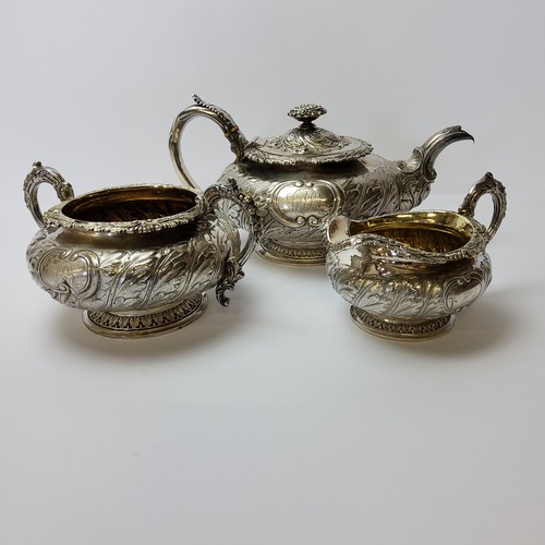 145 - A George III and George IV conforming silver three piece tea set, hallmarked Joseph Angell I, London... 