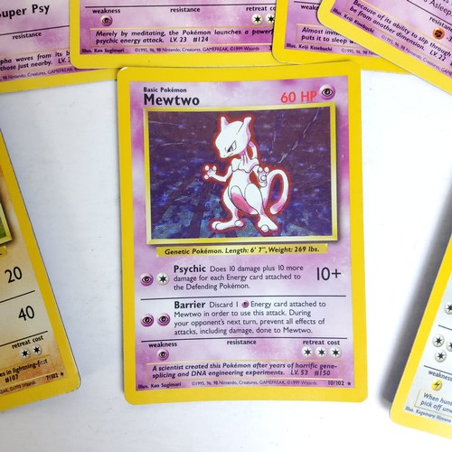 247 - Basic Pokemon Cards - A holographic 'shiny' Mewtwo Basic Pokemon card, number 10/102; a holographic ... 