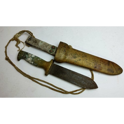 176A - A C.E. Heinke & Co Ltd (London) divers knife with serated blade, brass handle, complete with Hei... 