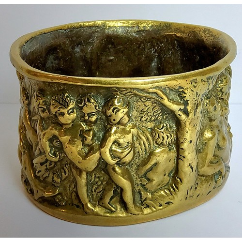 77A - An 18th century bronze English offertory pot, decorated in relief with Adam & Eve amongst putti,... 