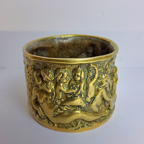 77A - An 18th century bronze English offertory pot, decorated in relief with Adam & Eve amongst putti,... 