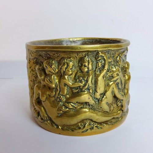 77A - An 18th century bronze English offertory pot, decorated in relief with Adam & Eve amongst putti,... 