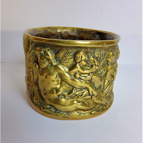 77A - An 18th century bronze English offertory pot, decorated in relief with Adam & Eve amongst putti,... 