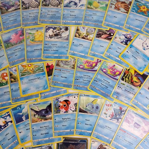 252 - Pokemon - Water Element including holographic 'shiny' Abomasnow, Crabominable, Barraskewda etc. qty