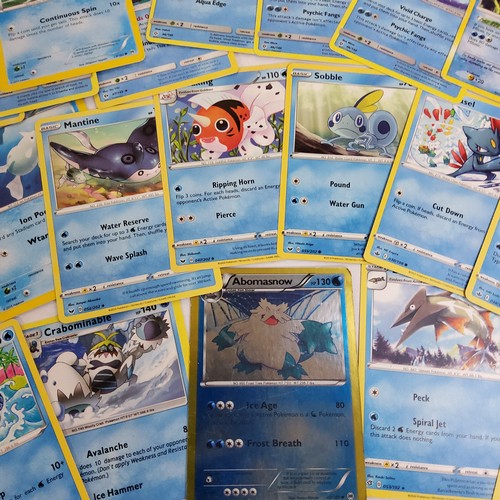 252 - Pokemon - Water Element including holographic 'shiny' Abomasnow, Crabominable, Barraskewda etc. qty