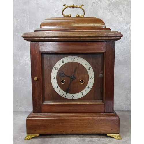 49 - A Davall mahogany mantel clock, silver chapter ring, black Arabic numerals, two winding holes, gilt ... 