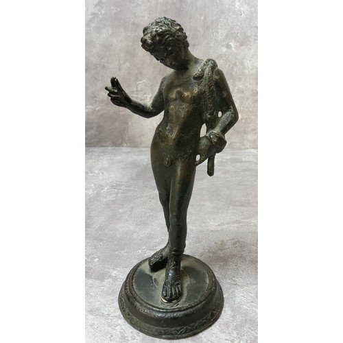 107 - A 19th century Italian Grand Tour patinated bronze raised on a plinth base 13cm high