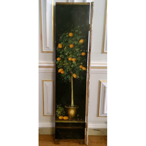 6 - A decorative painted panel depicting an orange tree, previously from a modesty screen, 180cm high x&... 