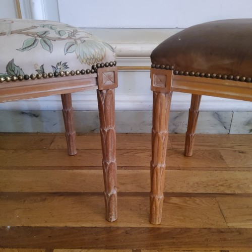 86 - Two modern carved limed oak dressing table stools