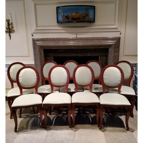 127 - A set of nine Napoleon III design mahogany medallion back conference / parlour chairs