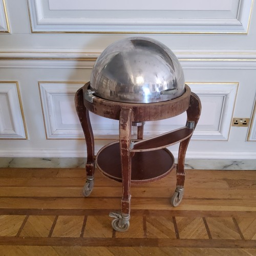 131 - A 1940's domed carving trolley, vented dome with stainless steel spiked carving surface, meat juice ... 