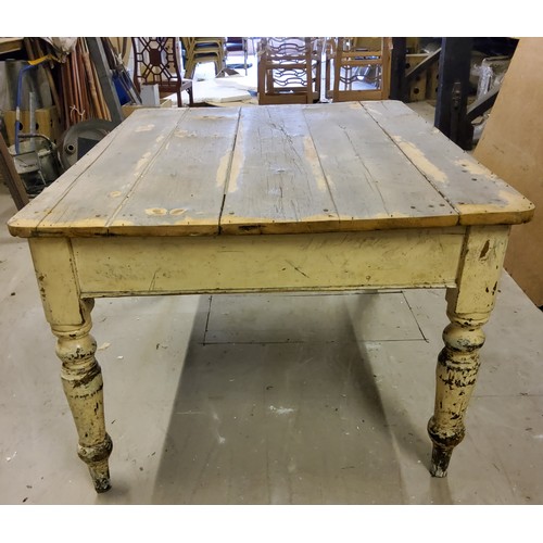 139 - A Victorian pine kitchen table, heavily distressed paint, with a bespoke stainless steel cover for k... 