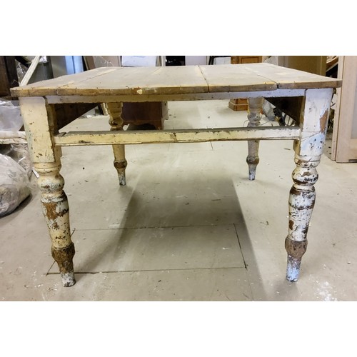 139 - A Victorian pine kitchen table, heavily distressed paint, with a bespoke stainless steel cover for k... 