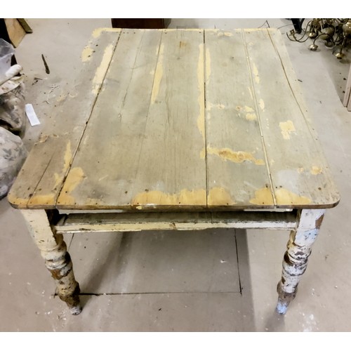 139 - A Victorian pine kitchen table, heavily distressed paint, with a bespoke stainless steel cover for k... 