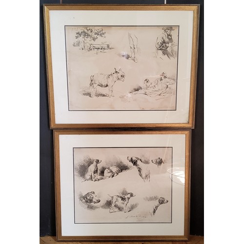 142 - After George Morland, sketches and studies of a hound and life around the farm, framed (2)