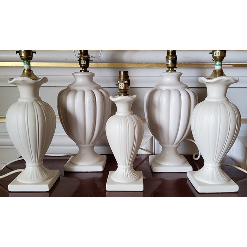 190 - A pair of ceramic baluster shaped table lamps; a pair smaller pair and matching boudoir lamp (PAT te... 