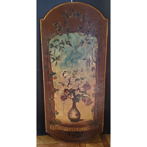 215 - Interior Design - A decorative shaped wall panel, gilded edges, hand painted with a specimen vase bo... 