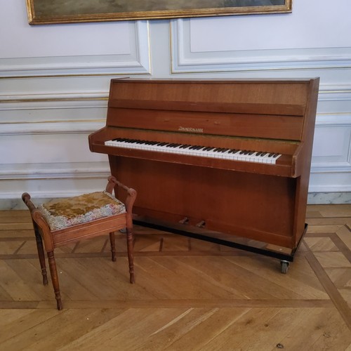 220 - A Zimmerman upright piano, piano stool and music stand (used during wedding celebrations) currently ... 