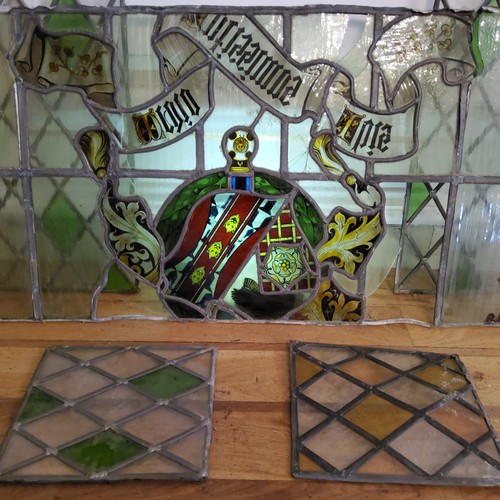 67 - Local Interest - an early stained glass window fragment, depicting a the Eyre family armorial with L... 