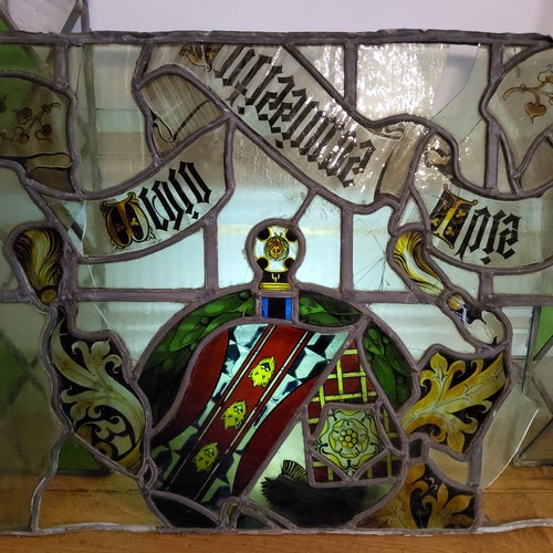 67 - Local Interest - an early stained glass window fragment, depicting a the Eyre family armorial with L... 