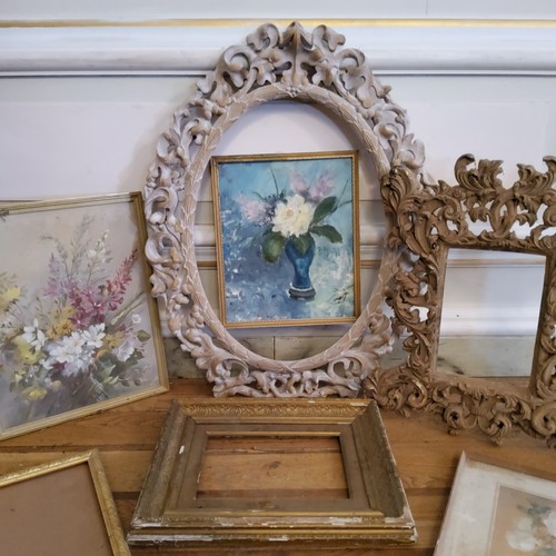 223 - Attic Finds - original still life observational bouquet paintings; an ornate picture frame; 19th cen... 