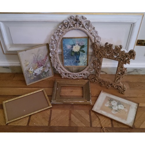 223 - Attic Finds - original still life observational bouquet paintings; an ornate picture frame; 19th cen... 