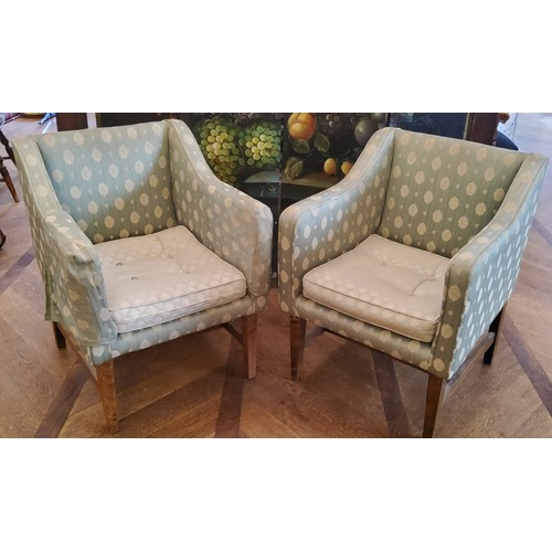 234 - A pair of Regency style hotel reception tub chairs, upholstered tones of green, 80 cm h x 63cm d x 5... 