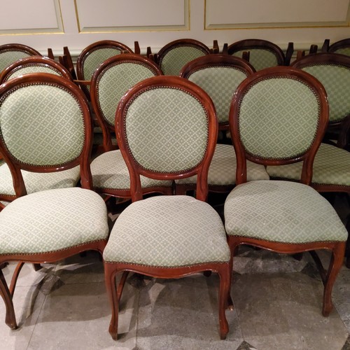 239 - A suite of Napoleon III inspired mahogany medallion back conference/ parlour chairs having a crinoli... 