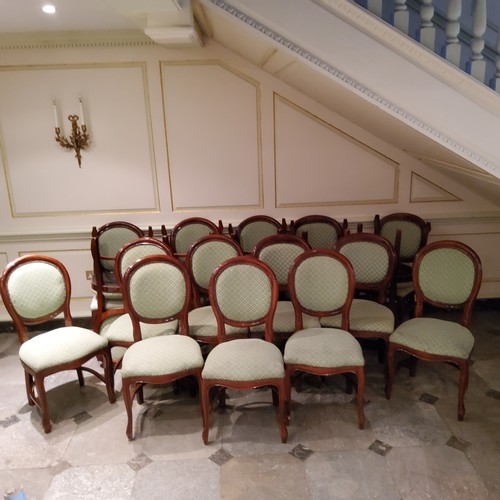 239 - A suite of Napoleon III inspired mahogany medallion back conference/ parlour chairs having a crinoli... 