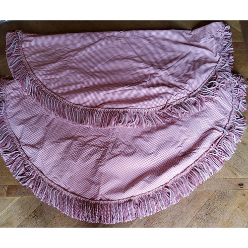 266 - Textiles - A pair of circular interlined covers, pink & white gingham with bullion fringe approx... 