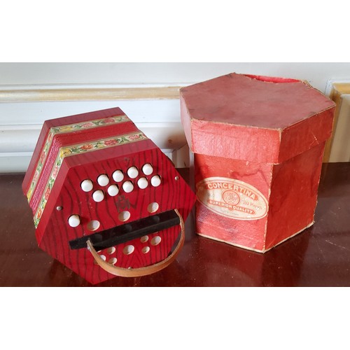 76 - A German BM 20 key concertina, decorated with roses, leather strap original card box