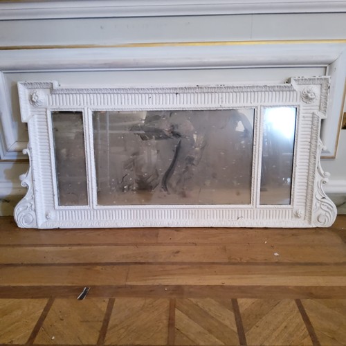 232 - A large 19th century French overmantel mirror, painted in white