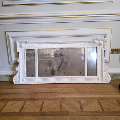 232 - A large 19th century French overmantel mirror, painted in white