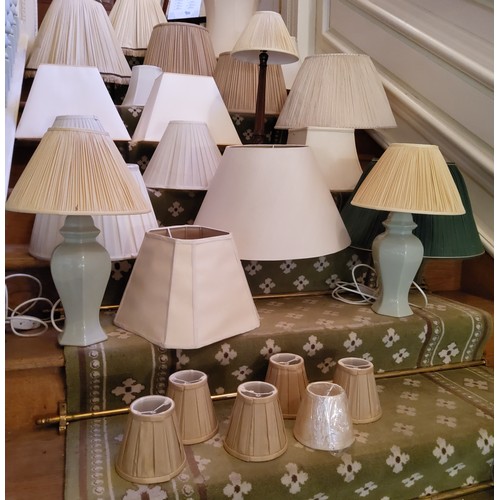 219 - Lighting - various lampshades and three table lamps