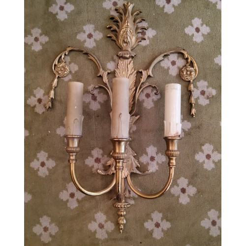 218 - A Dutch brass eight light chandelier converted to electric 50cm high; a gilt brass neoclassical thre... 