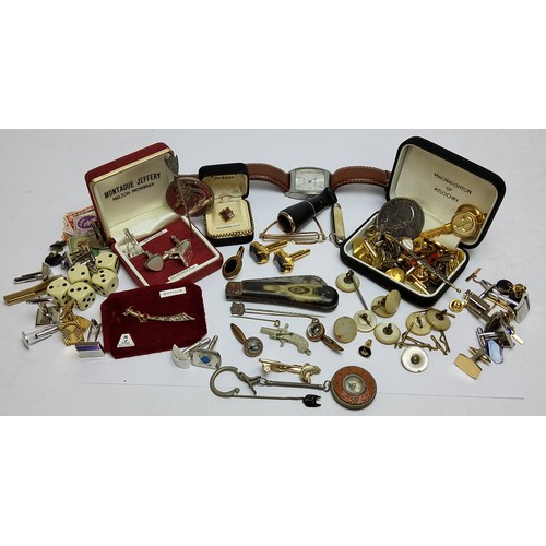 66 - Gentleman's accessories including penknives, gold & silver plated cufflinks including a pair of ... 