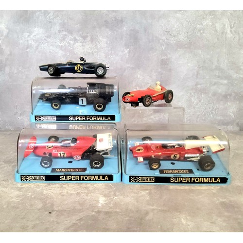 243 - An Airfix MRRC 5196 1950's Maserati 250F F1 slot car; a 1960's Airfix Scalextric Eagle Westlake T1G;... 