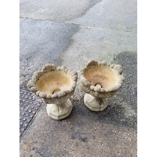 298 - Pair of stone effect urns / planters, each separate into two parts height 54cmm diameter 47cm